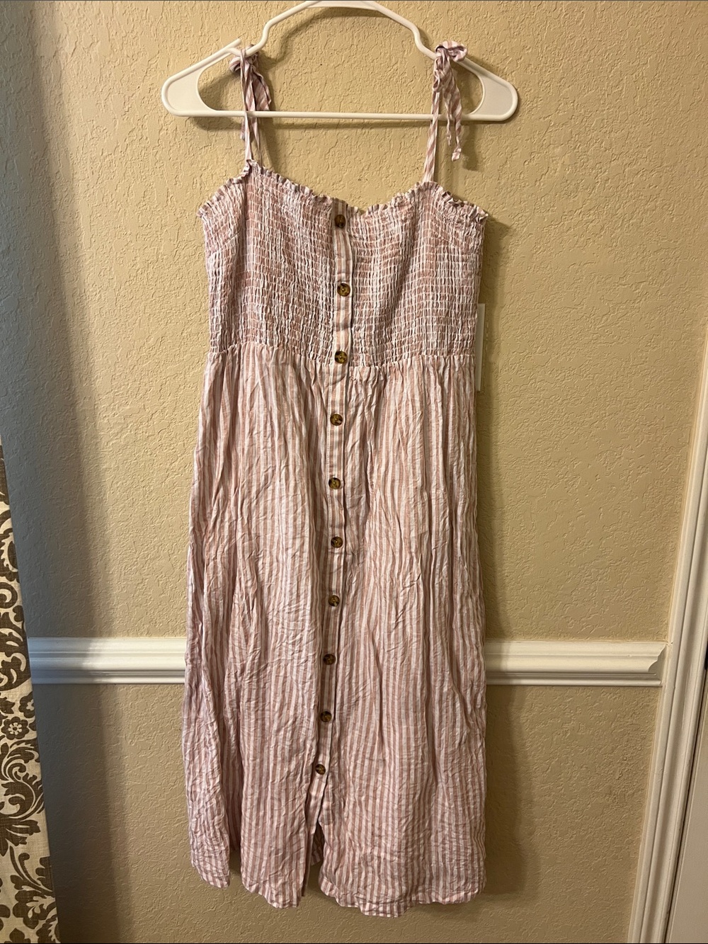 GAP Light Pink Striped Tie-Shoulder Maxi Dress